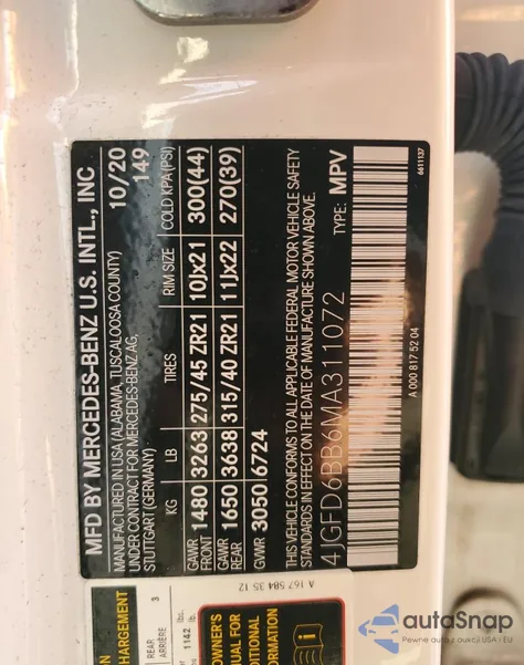 2021 Mercedes-Benz Gle Coupe Amg 53 4Matic z USA, uszkodzony, nr VIN 4JGFD6BB6MA311072